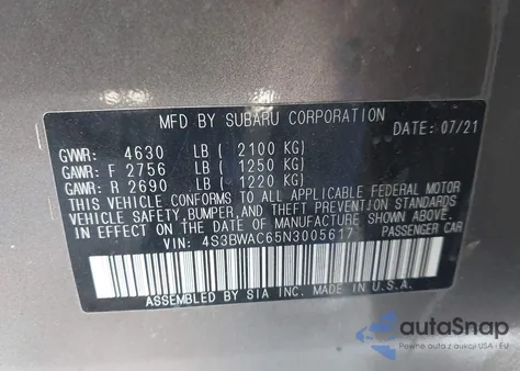 2022 Subaru Legacy Premium from USA, damaged, VIN 4S3BWAC65N3005617